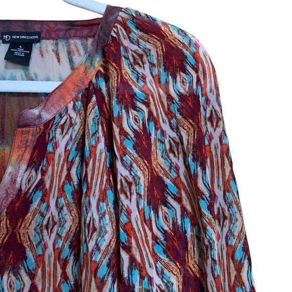 New Directions Womens Size Large Multicolor Tiered Boho Artsy Print Blouse - Picture 3 of 5